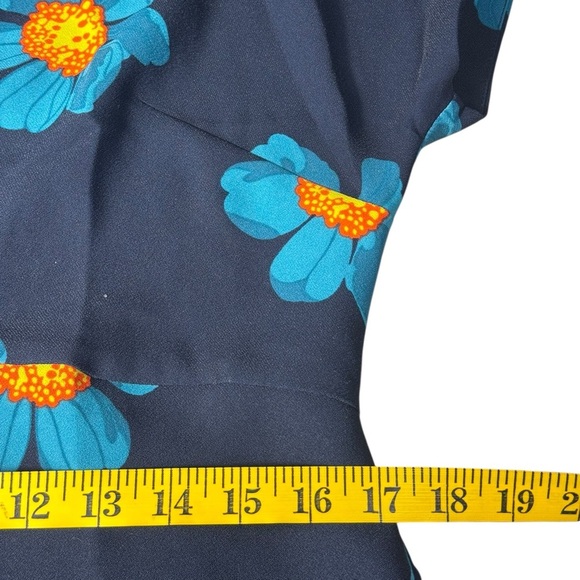 Banana Republic Sz 10 Navy Blue turquoise Floral dress A line short sleeve - Picture 10 of 11